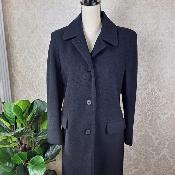 Jason Kole Women's Size 8P Black Long Coat Winter Trench Coat 100% Wool EUC - Picture 2 of 14